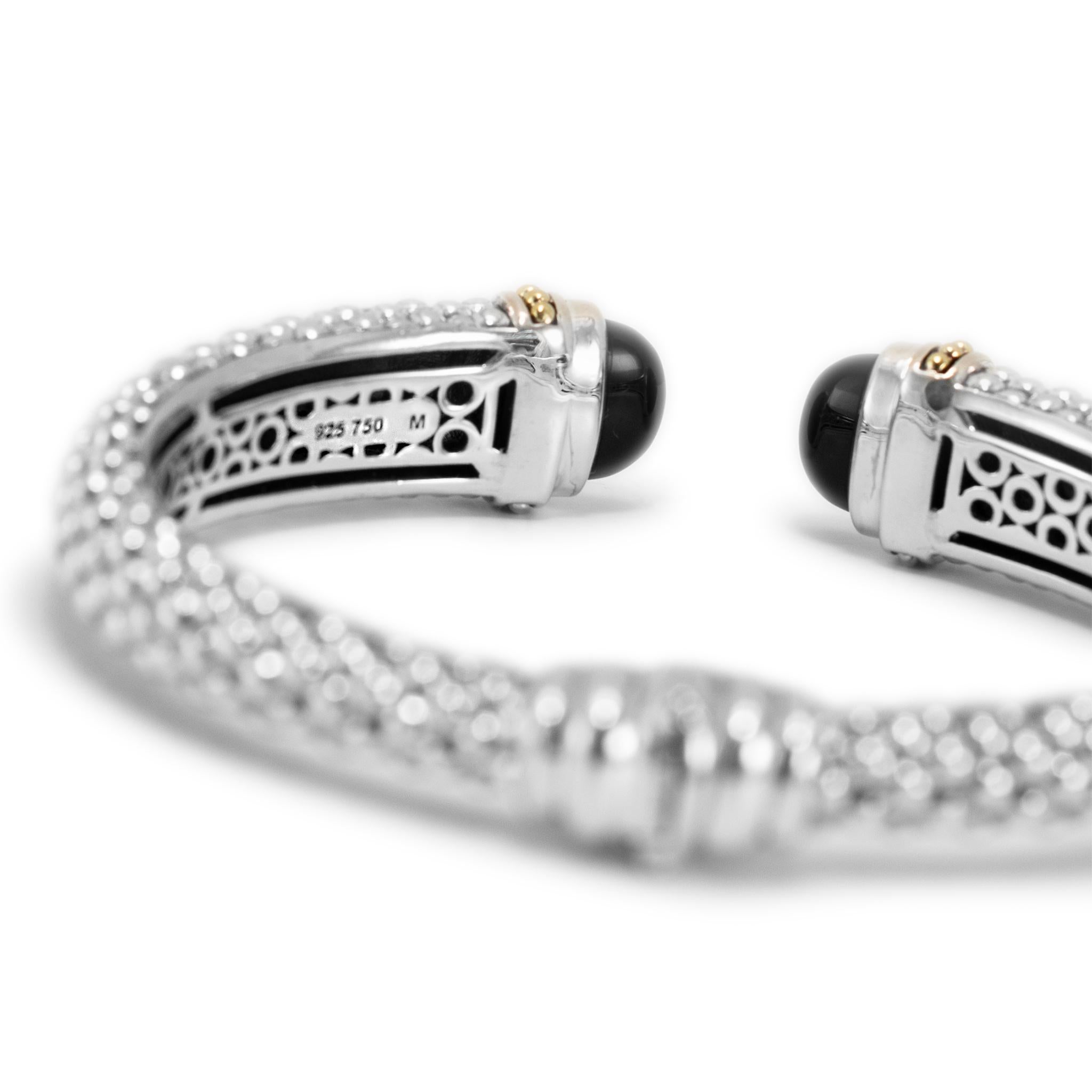Lagos Kaviarfarbenes Manschettenarmband 925 Sterlingsilber & 18K Gelbgold Onyx für Damen oder Herren im Angebot