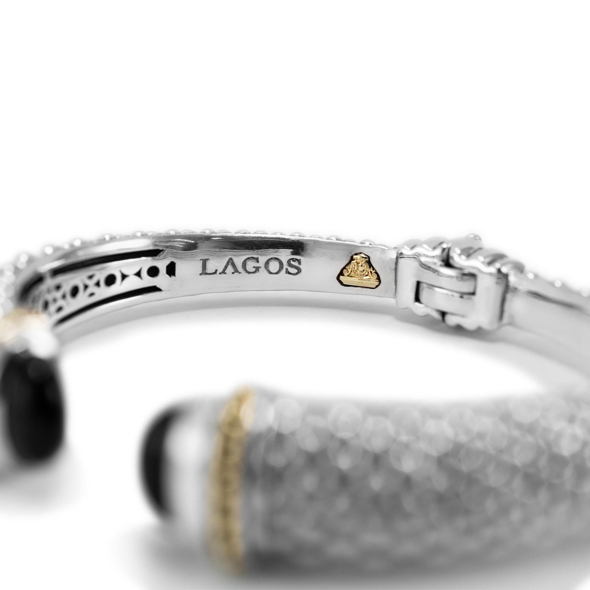 Lagos Kaviarfarbenes Manschettenarmband 925 Sterlingsilber & 18K Gelbgold Onyx im Angebot 1