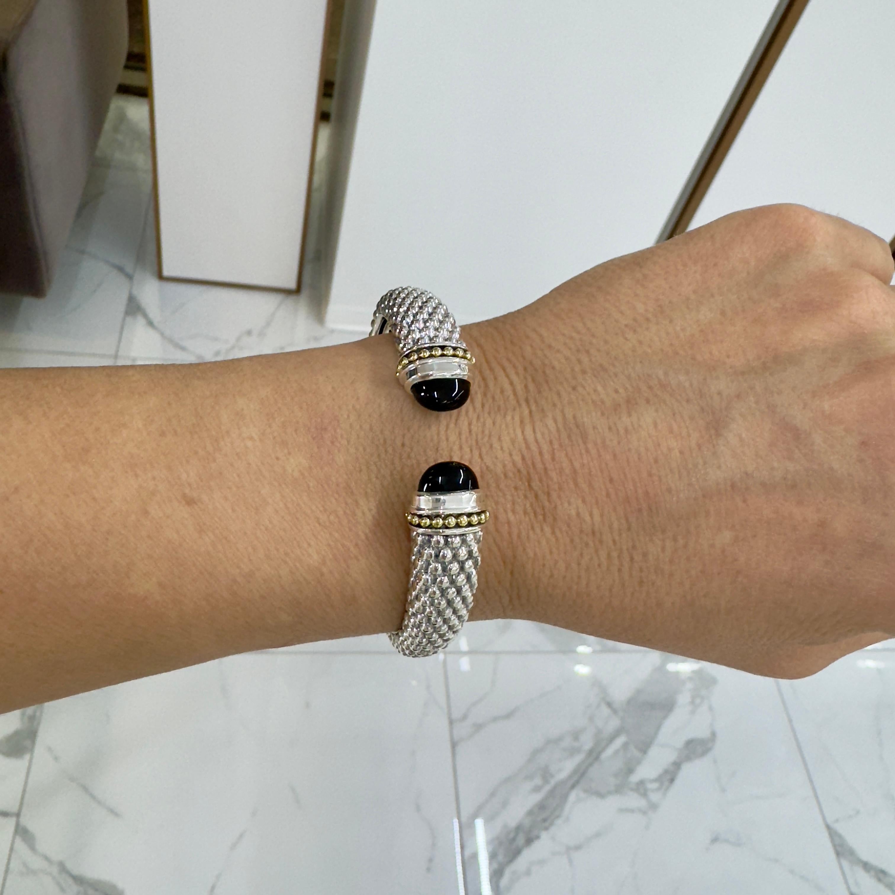 Lagos Kaviarfarbenes Manschettenarmband 925 Sterlingsilber & 18K Gelbgold Onyx im Angebot 2