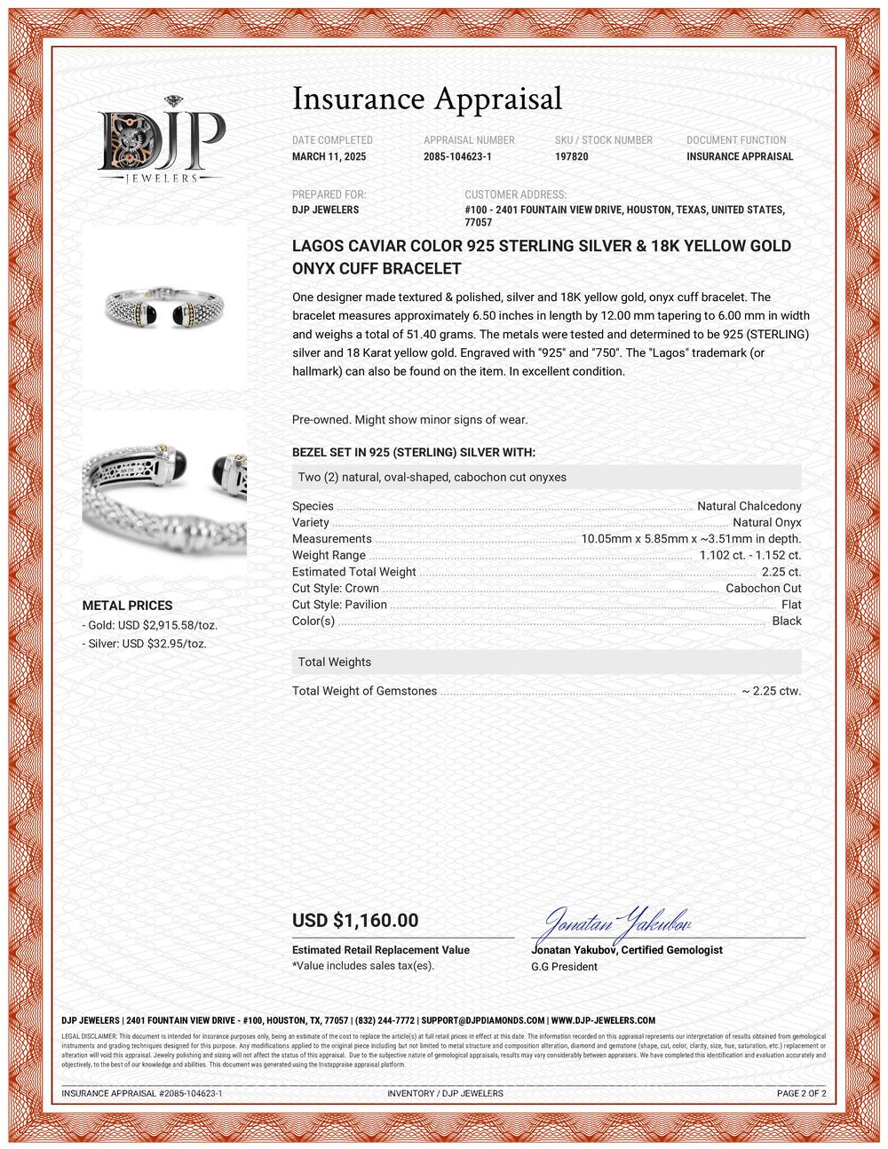 Lagos Kaviarfarbenes Manschettenarmband 925 Sterlingsilber & 18K Gelbgold Onyx im Angebot 3