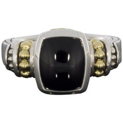 Lagos Caviar Color Gold and Silver Cabochon Onyx Solitaire Ladies Ring