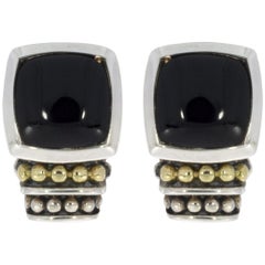 Lagos Caviar Color Gold and Silver Cabochon Onyx Studded Earrings