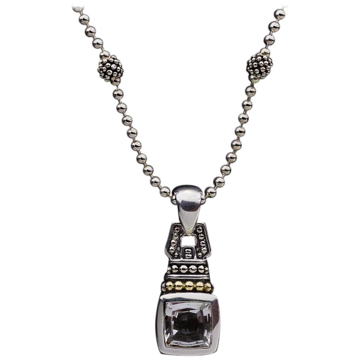Lagos Caviar Color Gold and Silver Cushion Topaz Pendant