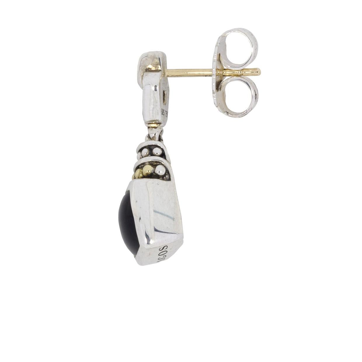 Women's Lagos Caviar Color Gold and Silver Cabochon Onyx Drop/Dangle Earrings