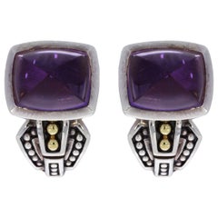 Lagos Caviar Color Silver and Gold Cabochon Amethyst Huggie Earrings