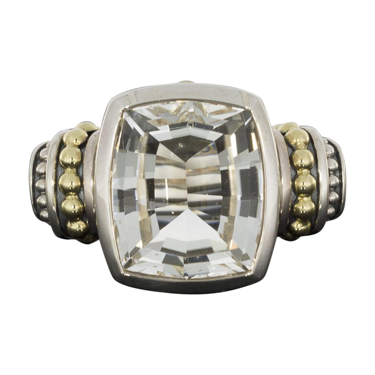 Lagos Caviar Color Silver and Gold Cushion White Topaz Ladies Ring