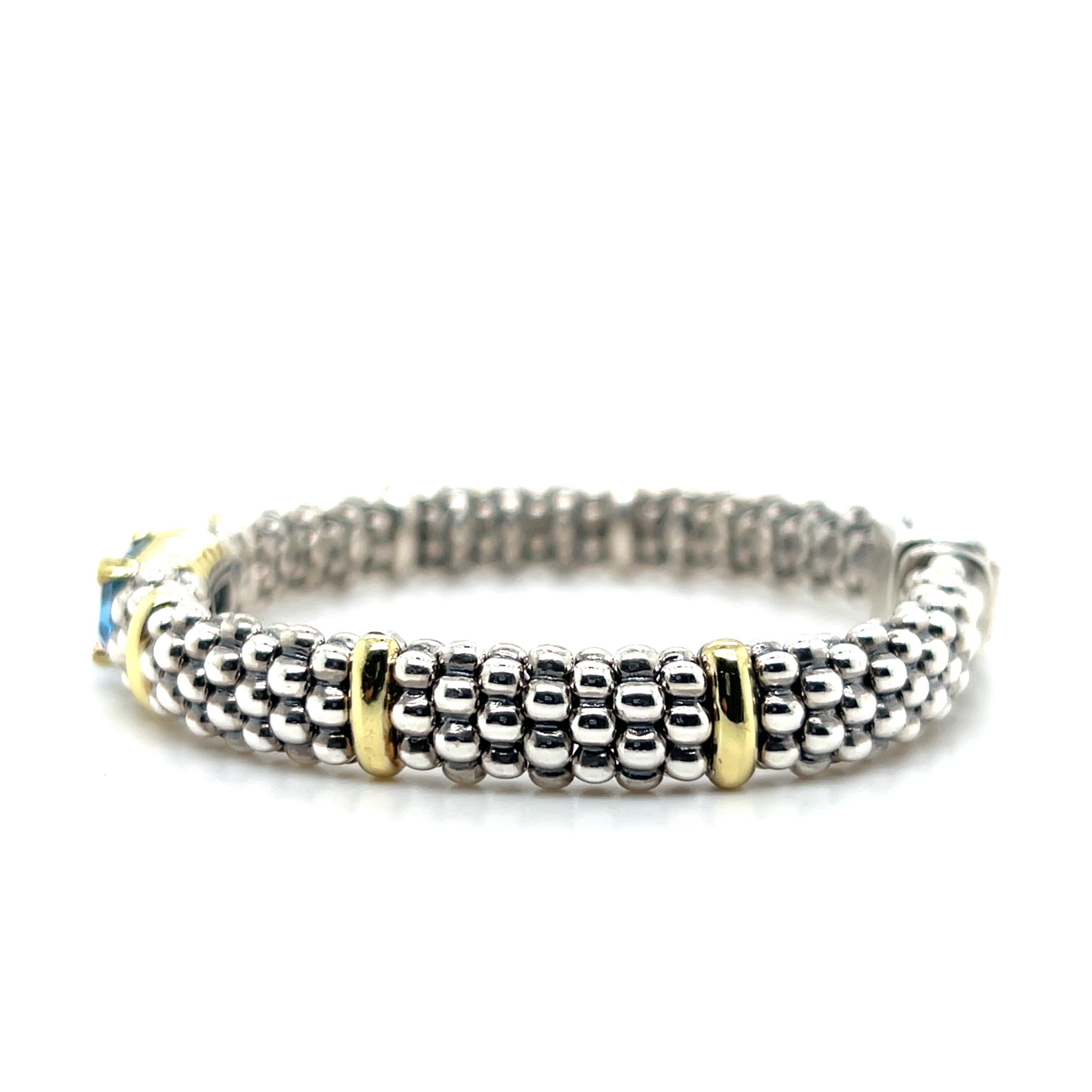 Lagos Caviar Contemporary Sterling Silver and 18k Yellow Gold Topaz Bracelet In Good Condition For Sale In Towson, MD