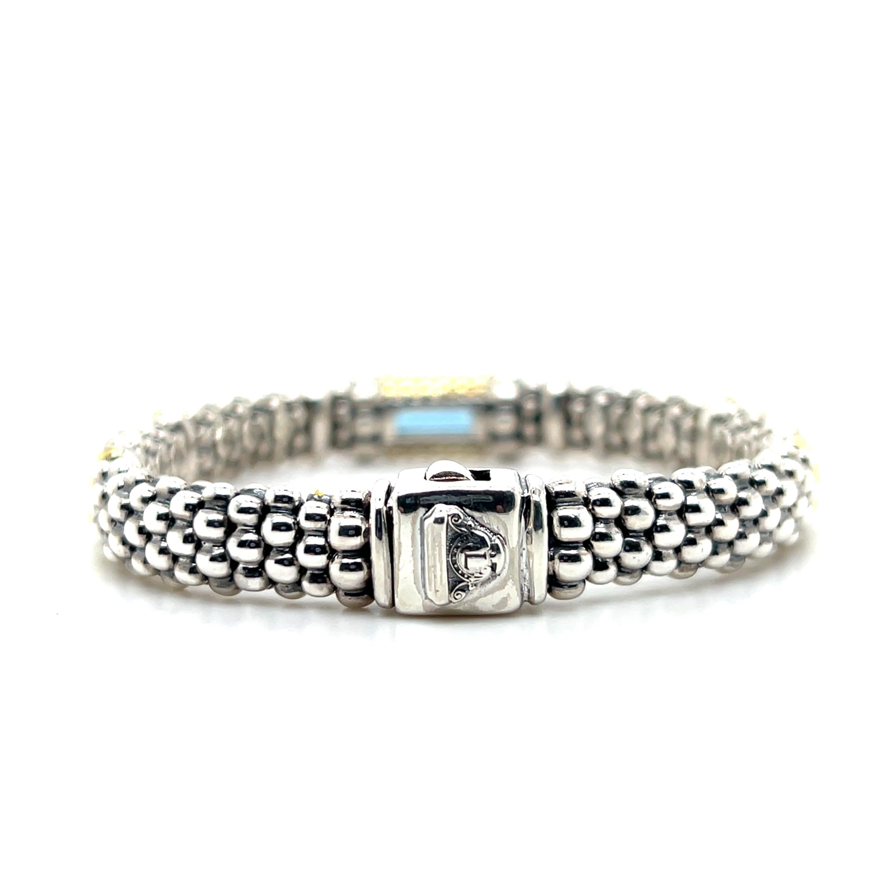 Lagos Caviar Contemporary Sterling Silver and 18k Yellow Gold Topaz Bracelet For Sale 1