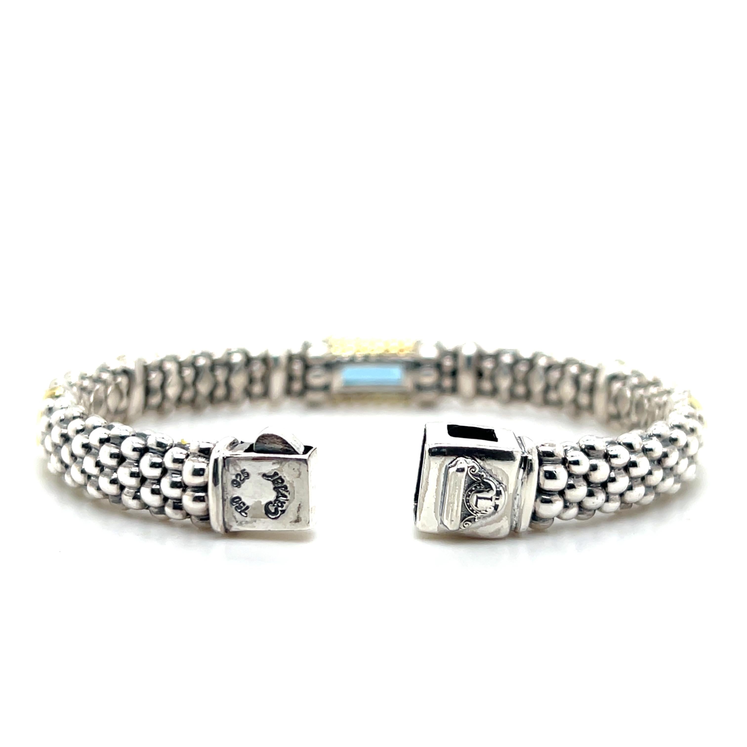 Lagos Caviar Contemporary Sterling Silver and 18k Yellow Gold Topaz Bracelet For Sale 2