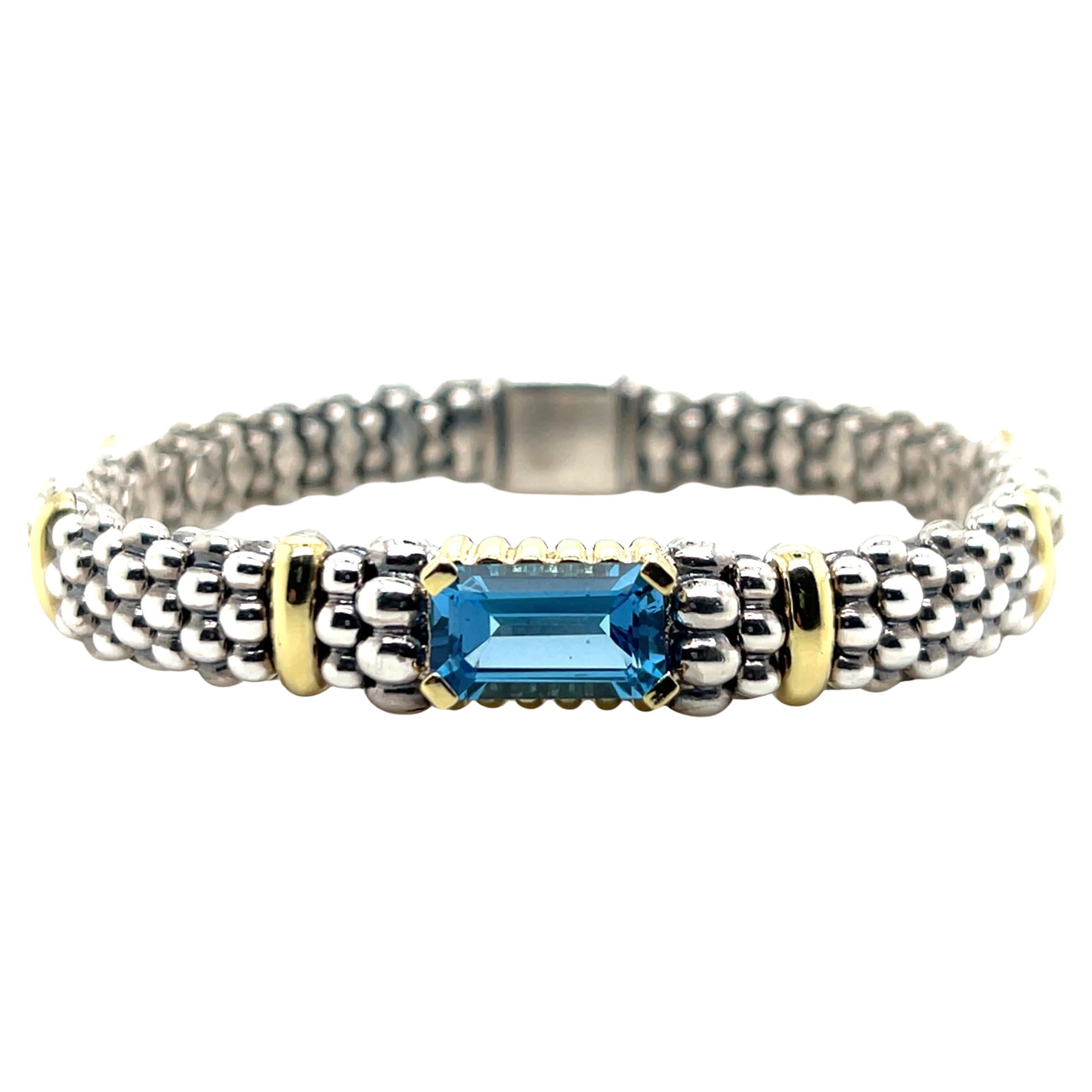 Lagos Caviar Contemporary Sterling Silver and 18k Yellow Gold Topaz Bracelet For Sale