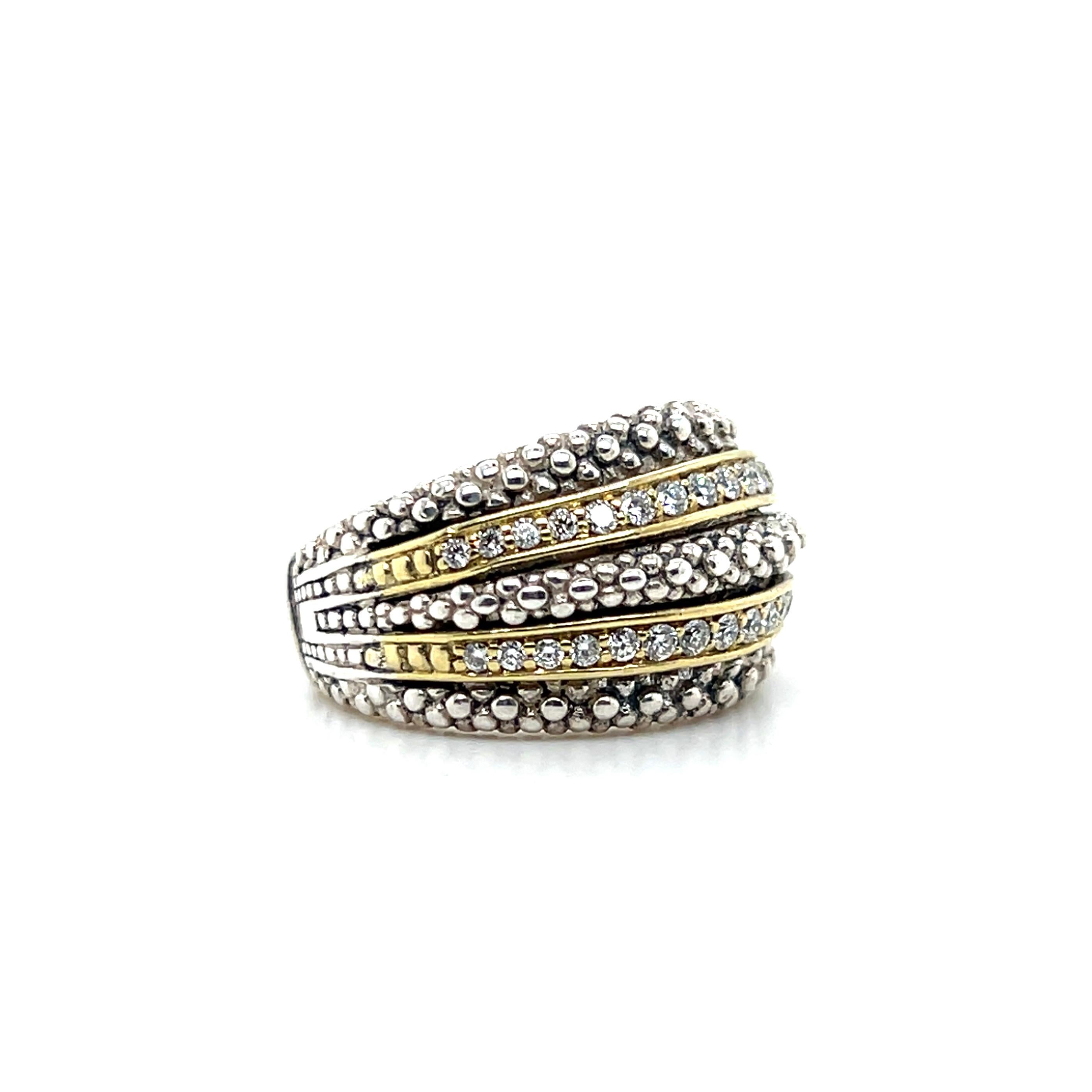Taglio rotondo Anello con diamante Lagos Caviar in argento sterling e oro giallo 18k in vendita
