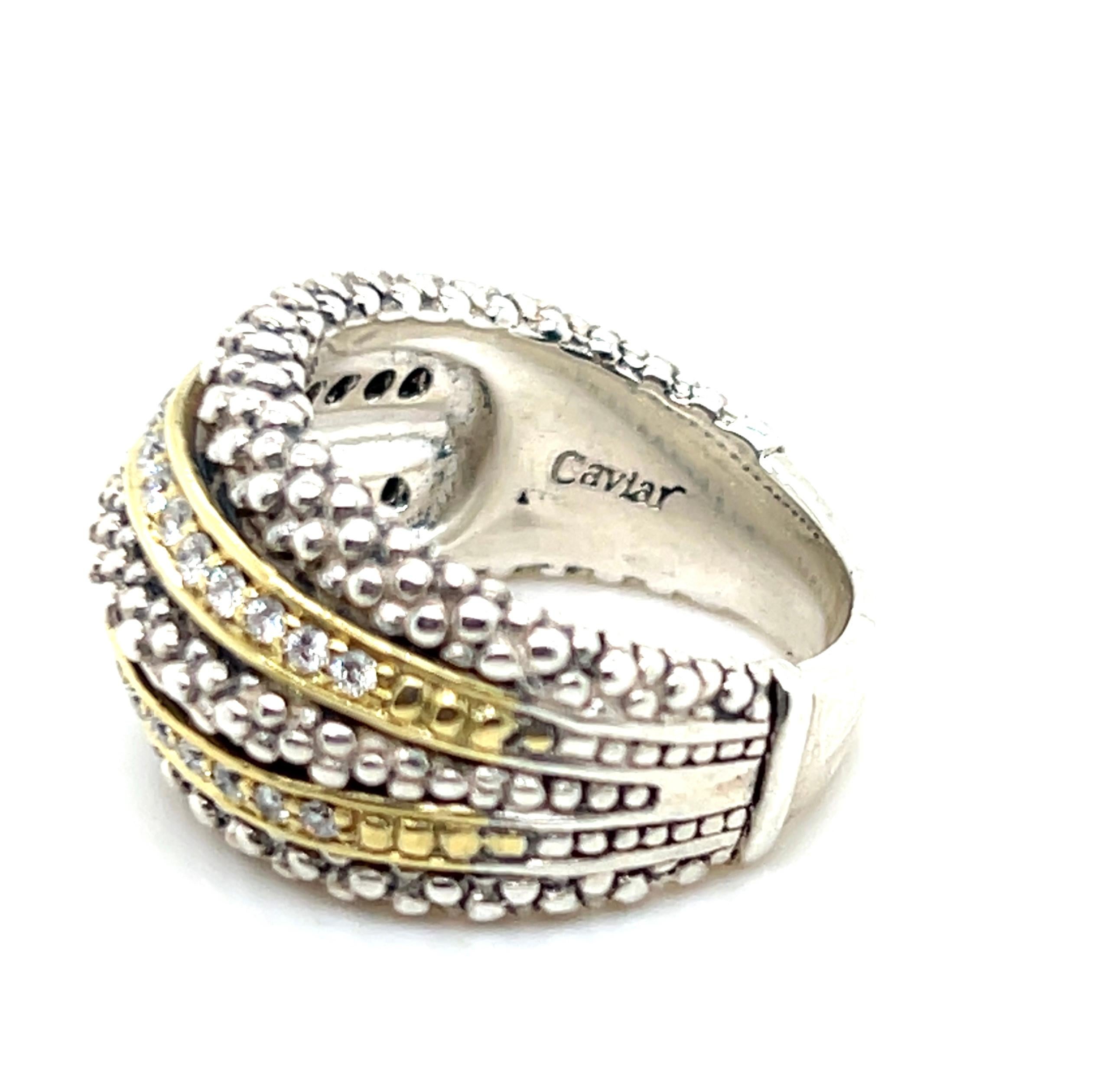 Anello con diamante Lagos Caviar in argento sterling e oro giallo 18k In condizioni buone in vendita a Towson, MD