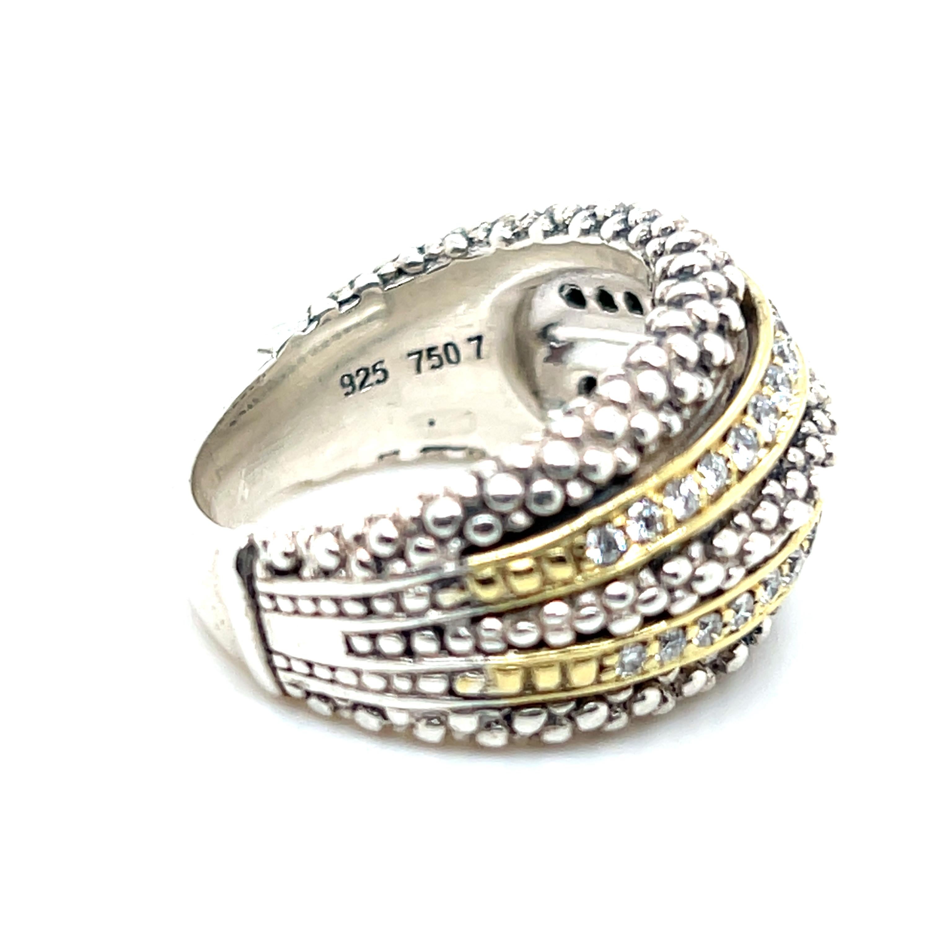 da uomo o donna Anello con diamante Lagos Caviar in argento sterling e oro giallo 18k in vendita