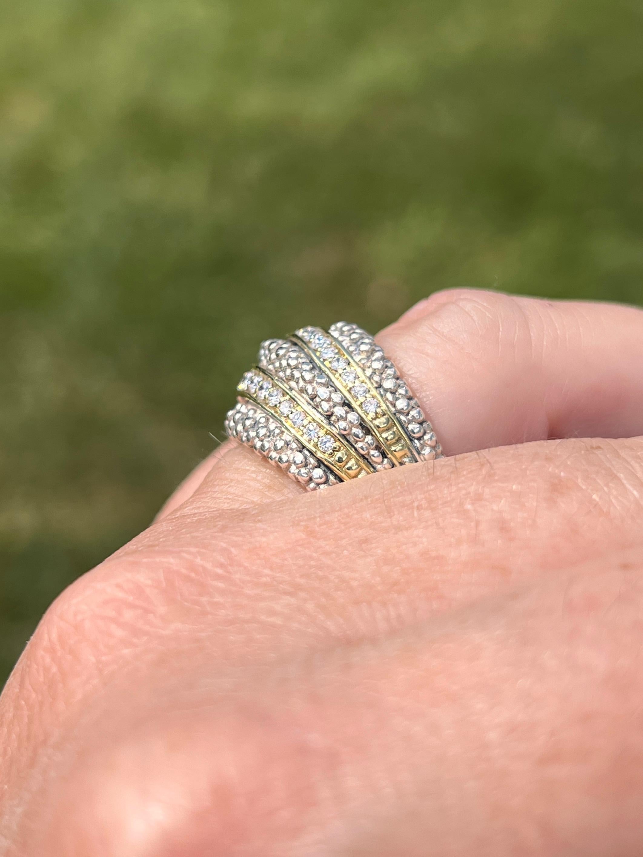 Anello con diamante Lagos Caviar in argento sterling e oro giallo 18k in vendita 2