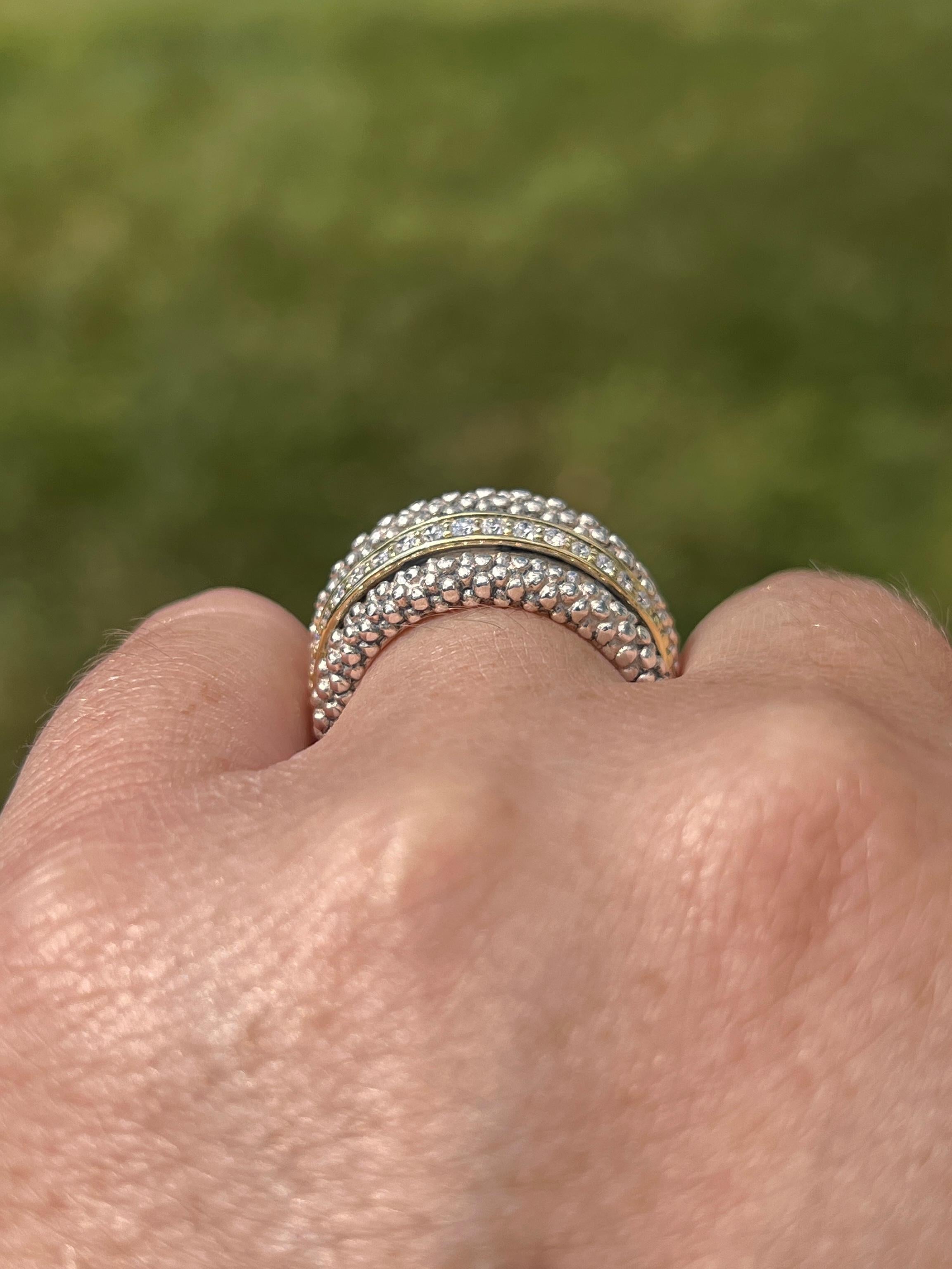 Anello con diamante Lagos Caviar in argento sterling e oro giallo 18k in vendita 3