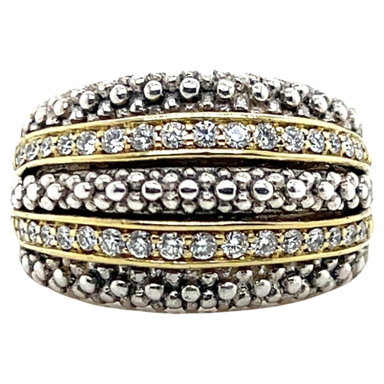 Anello con diamante Lagos Caviar in argento sterling e oro giallo 18k in vendita