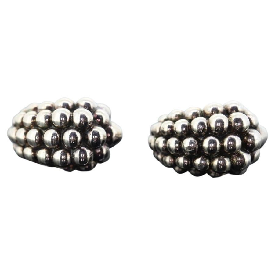 LAGOS Caviar Earrings. Sterling Silver Bubbly Heavy Clip ON Non Pierced Huggie For Sale