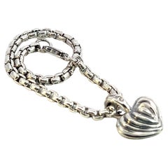 Vintage Lagos Caviar Estate Heart Charm Bracelet  7.25" Sterling Silver
