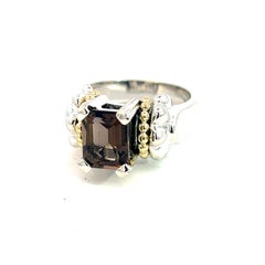Lagos Caviar Estate Smokey Quartz Ring 7 18k Gold Sterling Silver