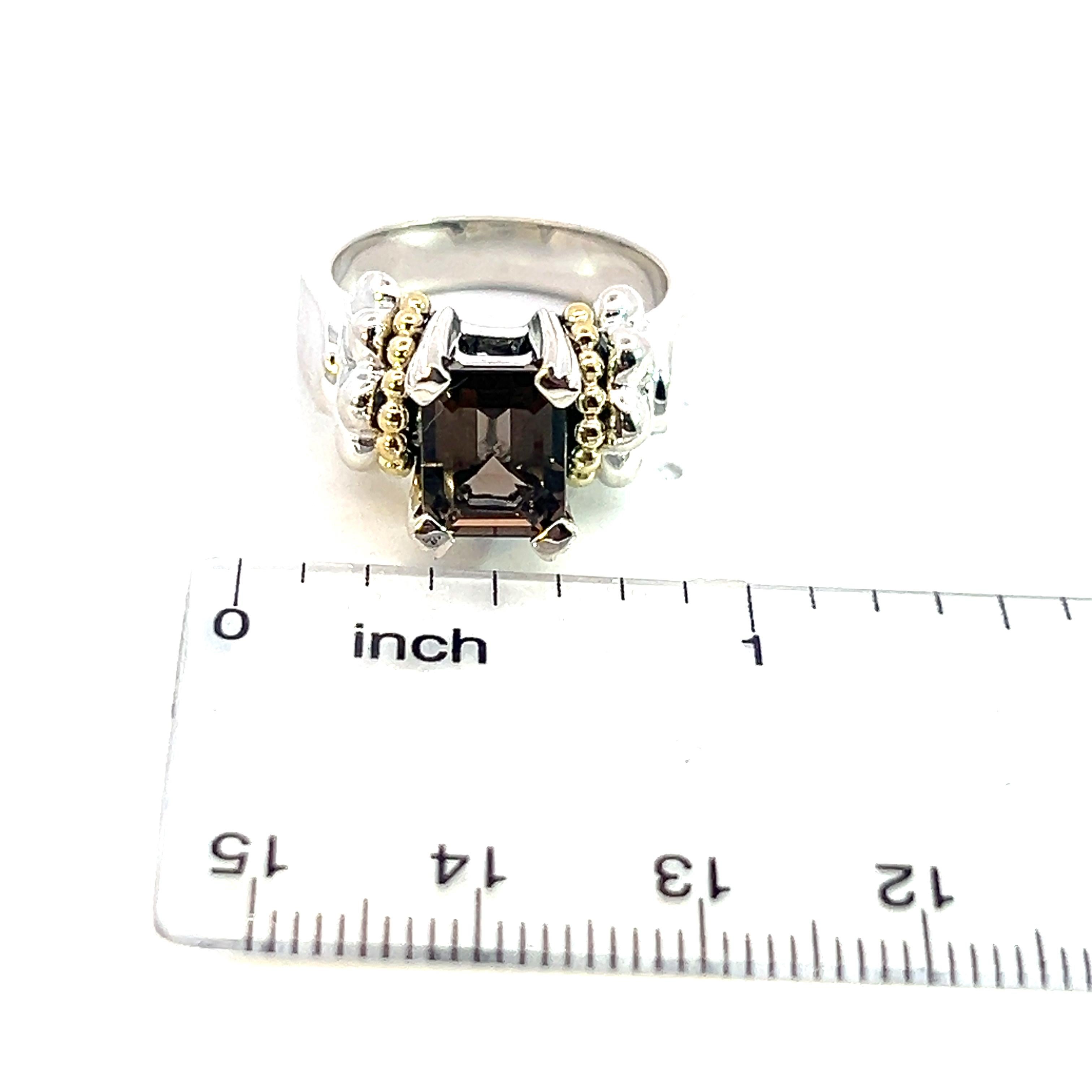 Brilliant Cut Lagos Caviar Estate Smokey Quartz Ring 7 18k Gold Sterling Silver