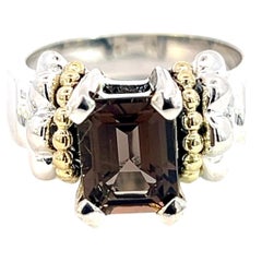 Lagos Caviar Estate Smokey Quartz Ring 7 18k Gold Sterling Silver