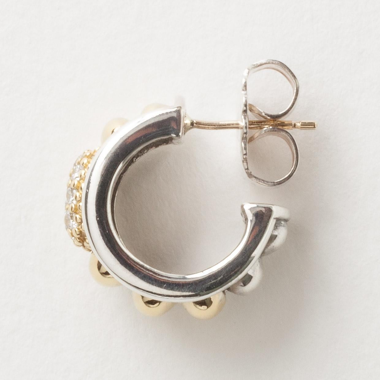 Women's Lagos Caviar Gold & Silver 0.40ct Round Diamond Hoop Earrings