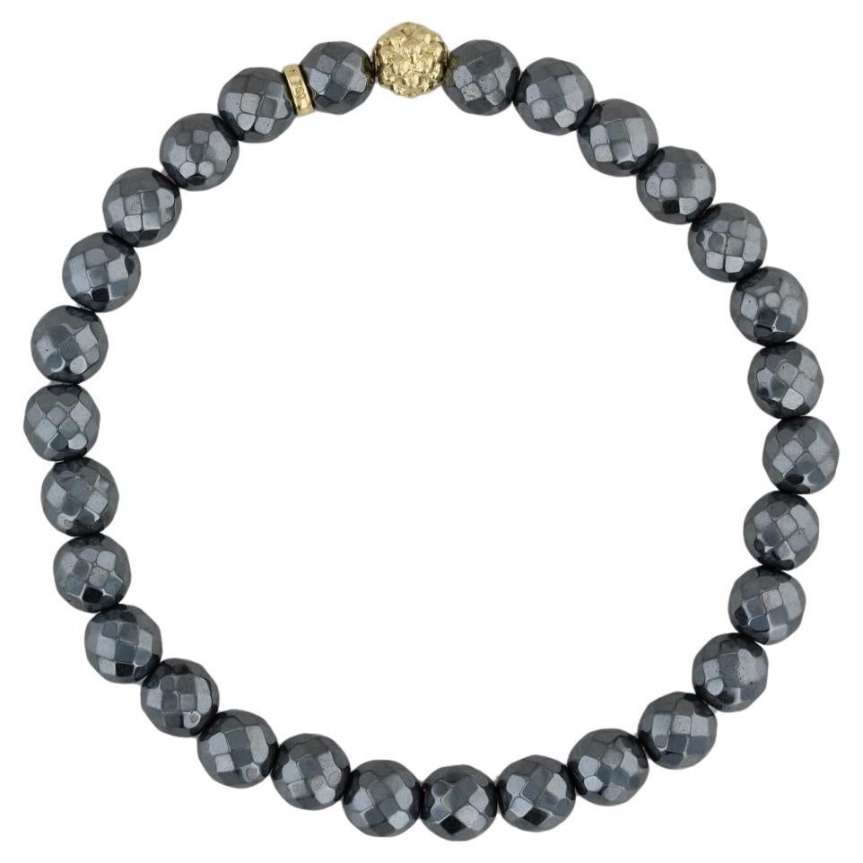 Lagos Caviar Icon Hematite Gold Station Bead Bracelet 18k Gold Stretch Strand