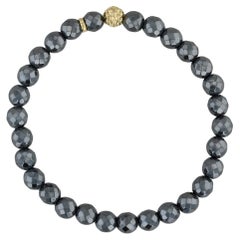 Used Lagos Caviar Icon Hematite Gold Station Bead Bracelet 18k Gold Stretch Strand