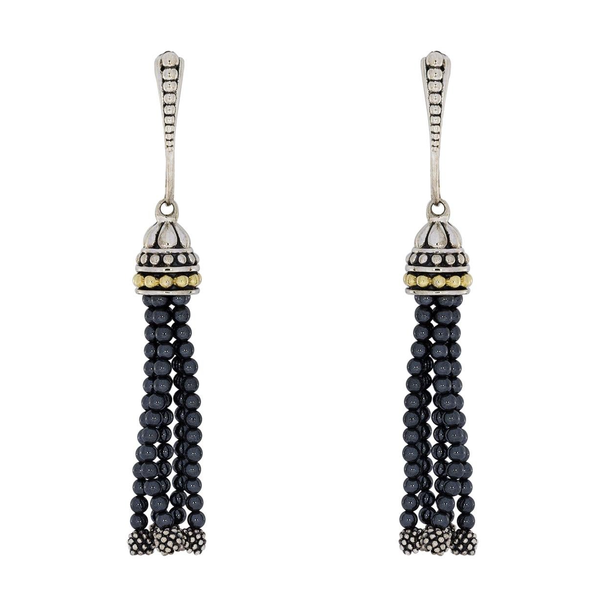 Lagos Caviar Icon Silver & Gold Hematite Beaded Tassel Drop/Dangle Earrings