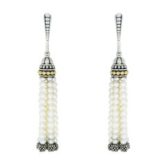 Lagos Caviar Icon Silver & Gold Pearl Tassel Drop/Dangle Earrings