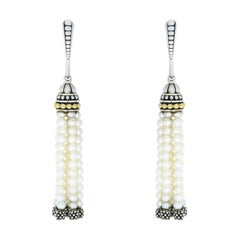 Lagos Caviar Icon Silver & Gold Pearl Tassel Drop/Dangle Earrings