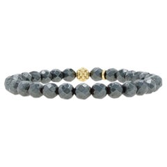 Lagos Caviar Bracciale Ematite Stazione Icone 7 1/2" Oro Giallo 18k Perline Sfaccettate