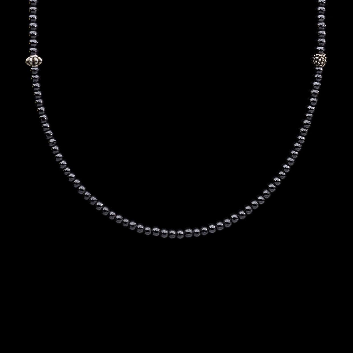 Round Cut Lagos Caviar Icon Sterling Silver Hematite Bead Necklace