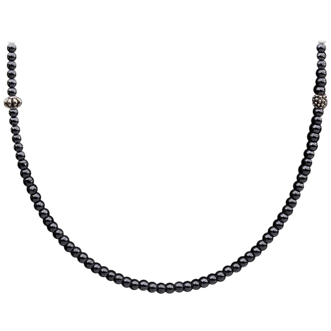 Lagos Caviar Icon Sterling Silver Hematite Bead Necklace