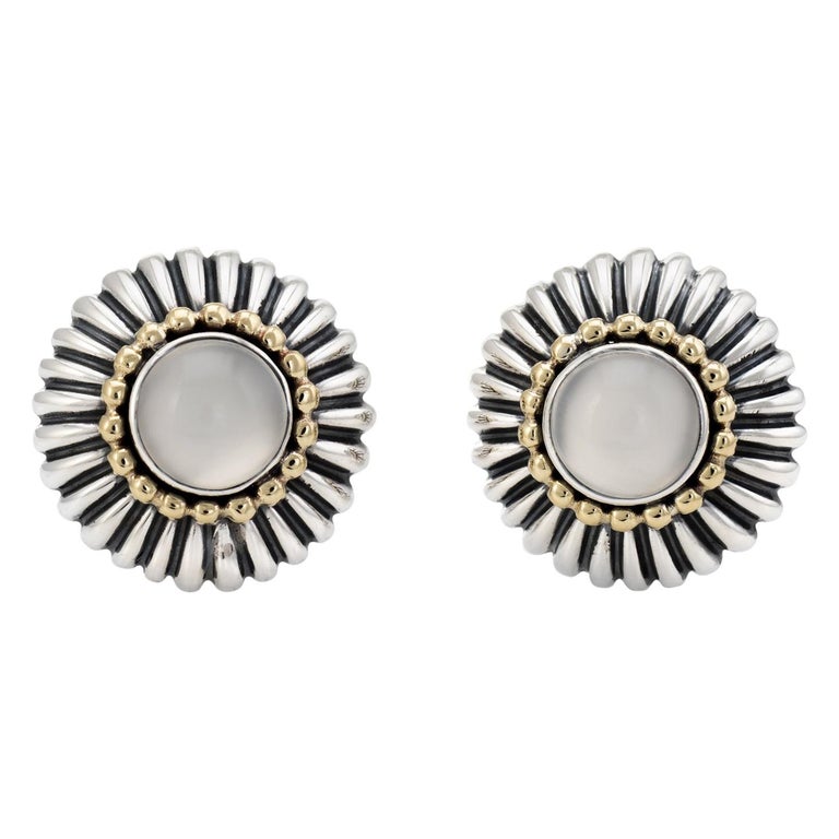 Lagos Caviar Large Round Moonstone Earrings Vintage Sterling Silver 18k