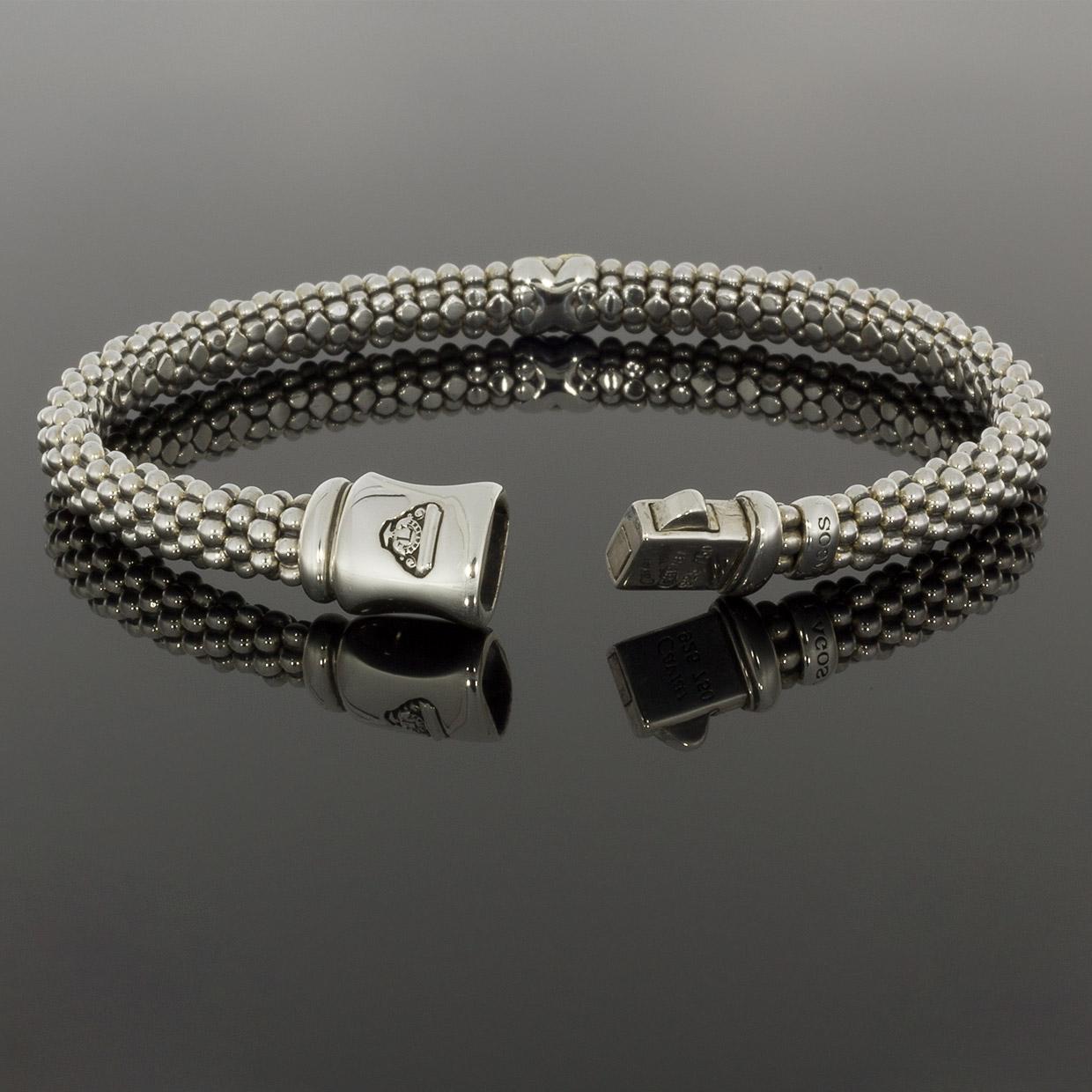 Round Cut Lagos Caviar Lux Gold and Silver 0.07 Carat Round Diamond Beaded Bracelets