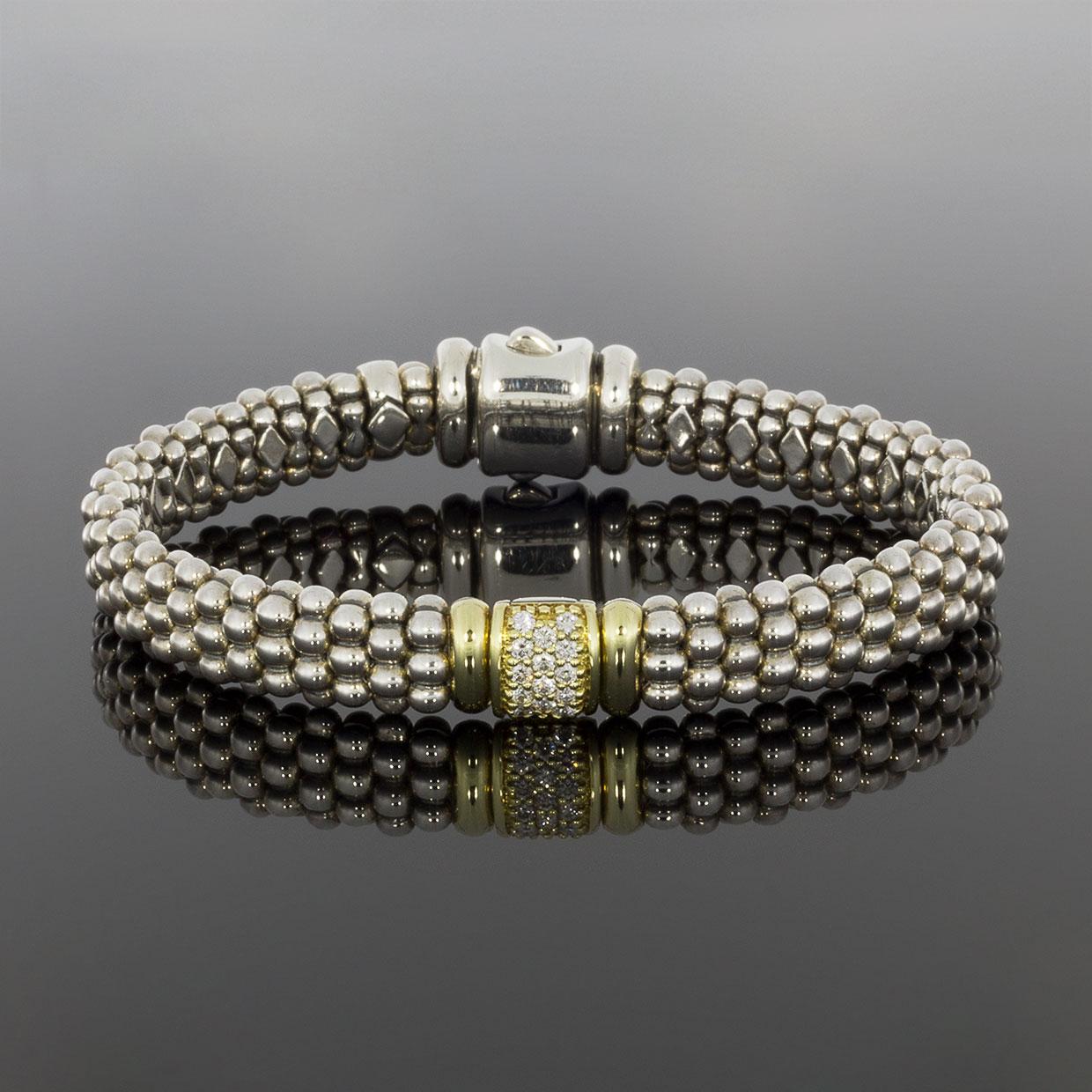 Round Cut Lagos Caviar Lux Mixed Metals 0.28 Carat Round Diamond Beaded Bracelets