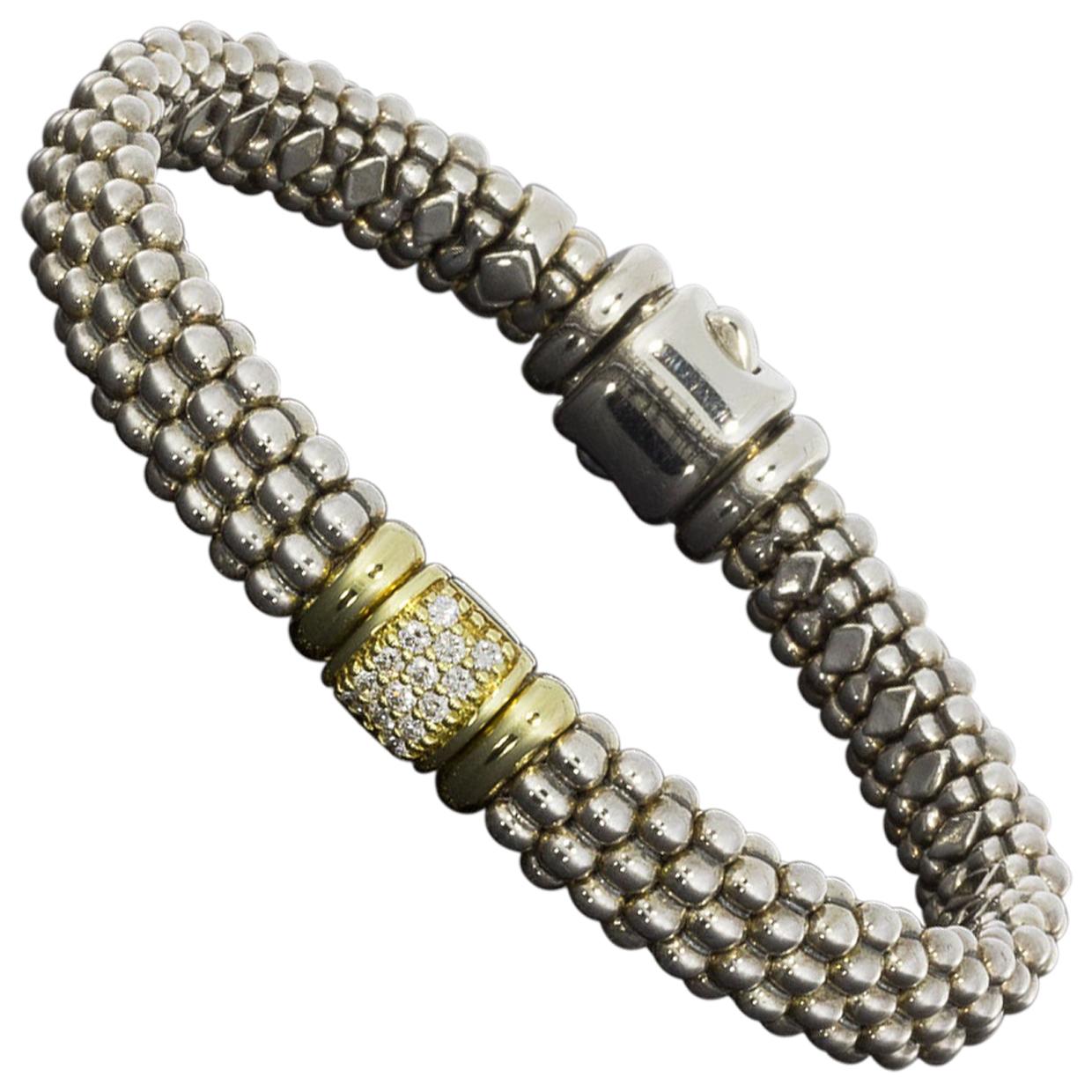 Lagos Caviar Lux Mixed Metals 0.28 Carat Round Diamond Beaded Bracelets