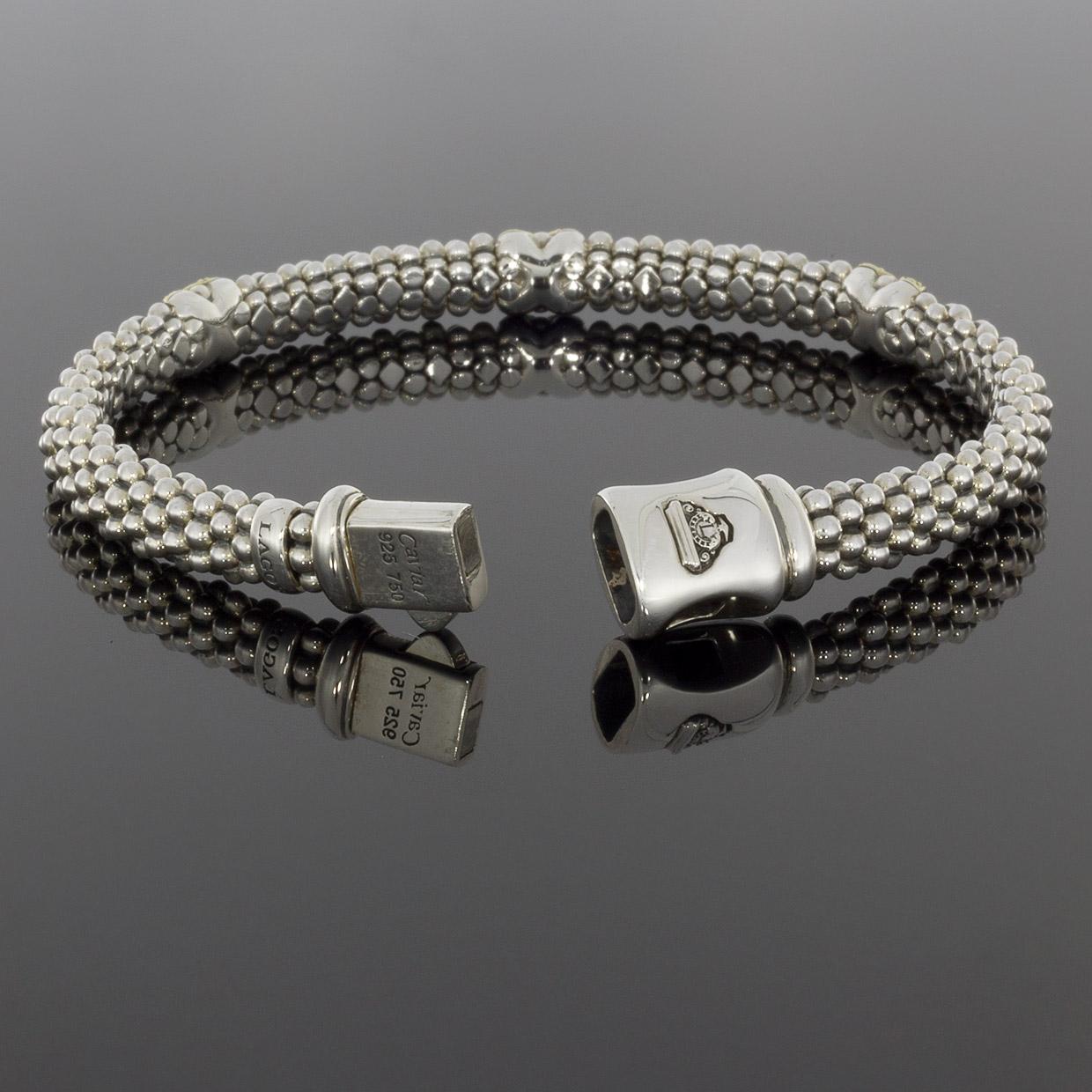 Round Cut Lagos Caviar Lux Sterling Silver 0.21 Carat Round Diamond Beaded Bracelets