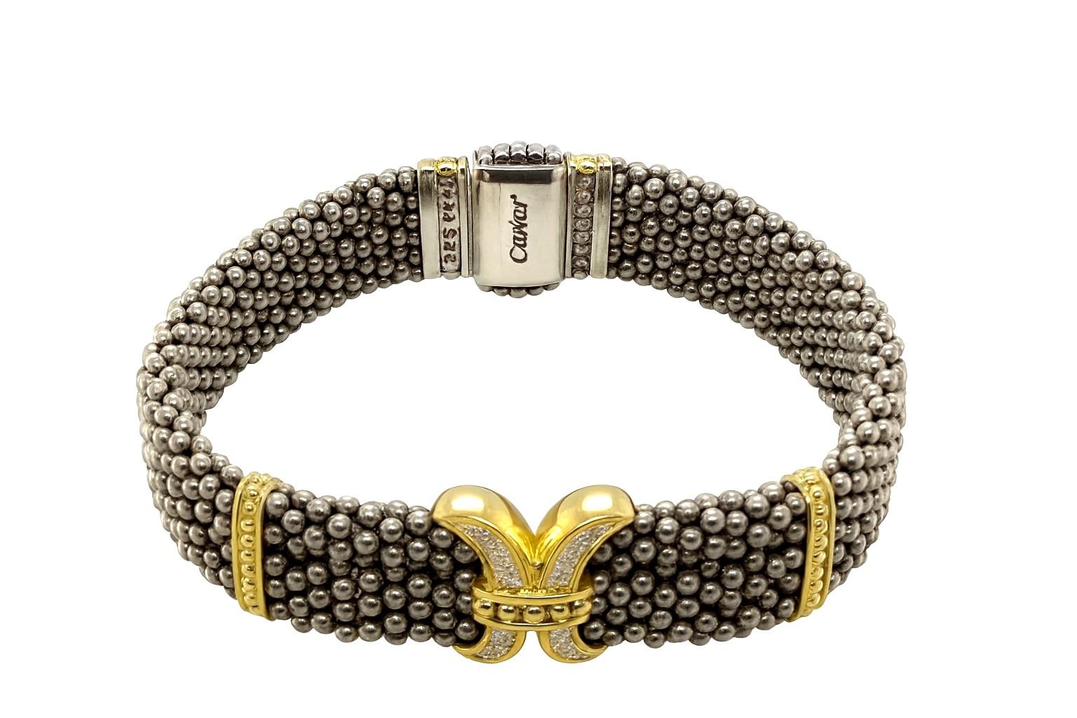 Donna Lagos Caviar Lux Bracciale con diamanti a tre fili in oro giallo 18 carati e argento in vendita