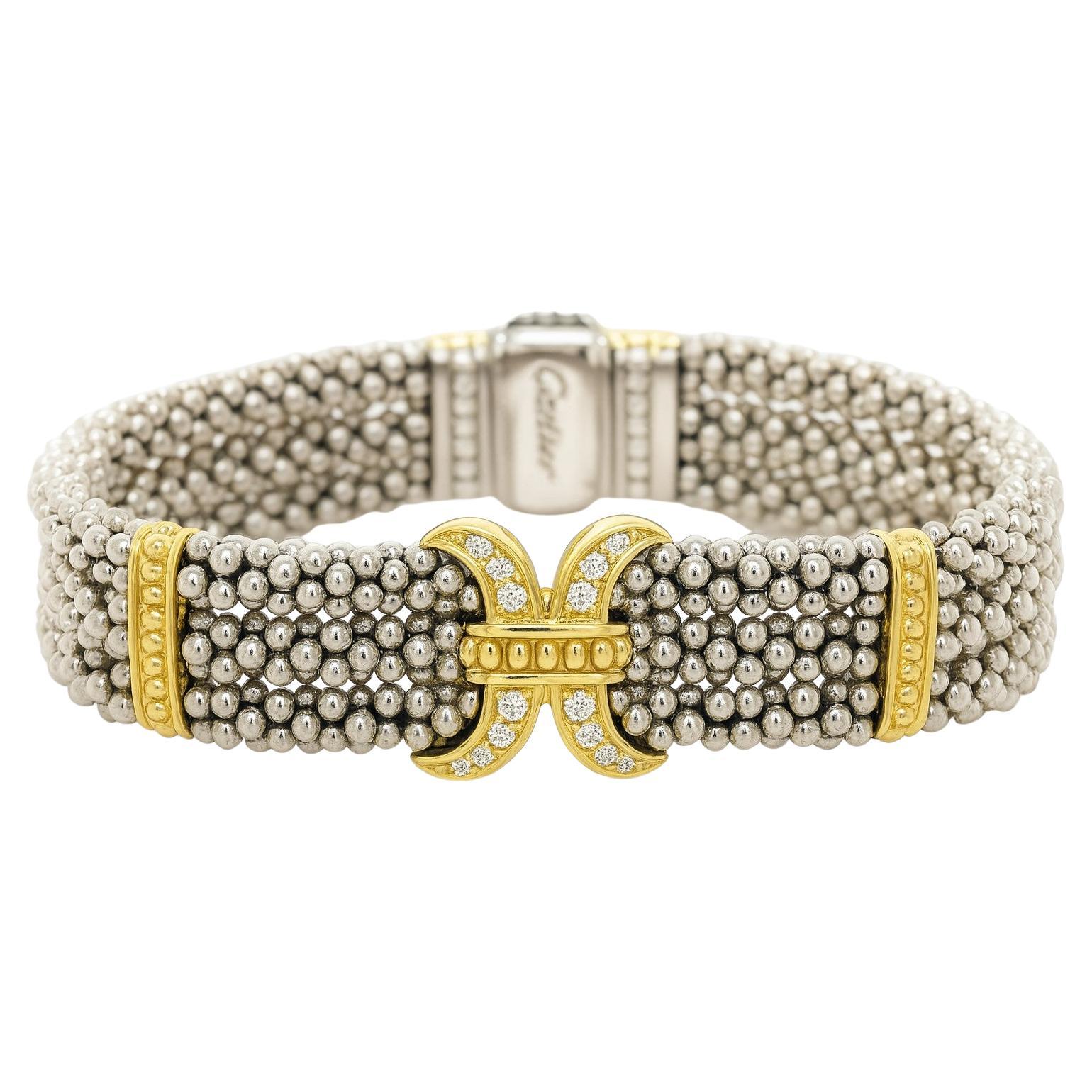 Lagos Caviar Lux Bracciale con diamanti a tre fili in oro giallo 18 carati e argento in vendita