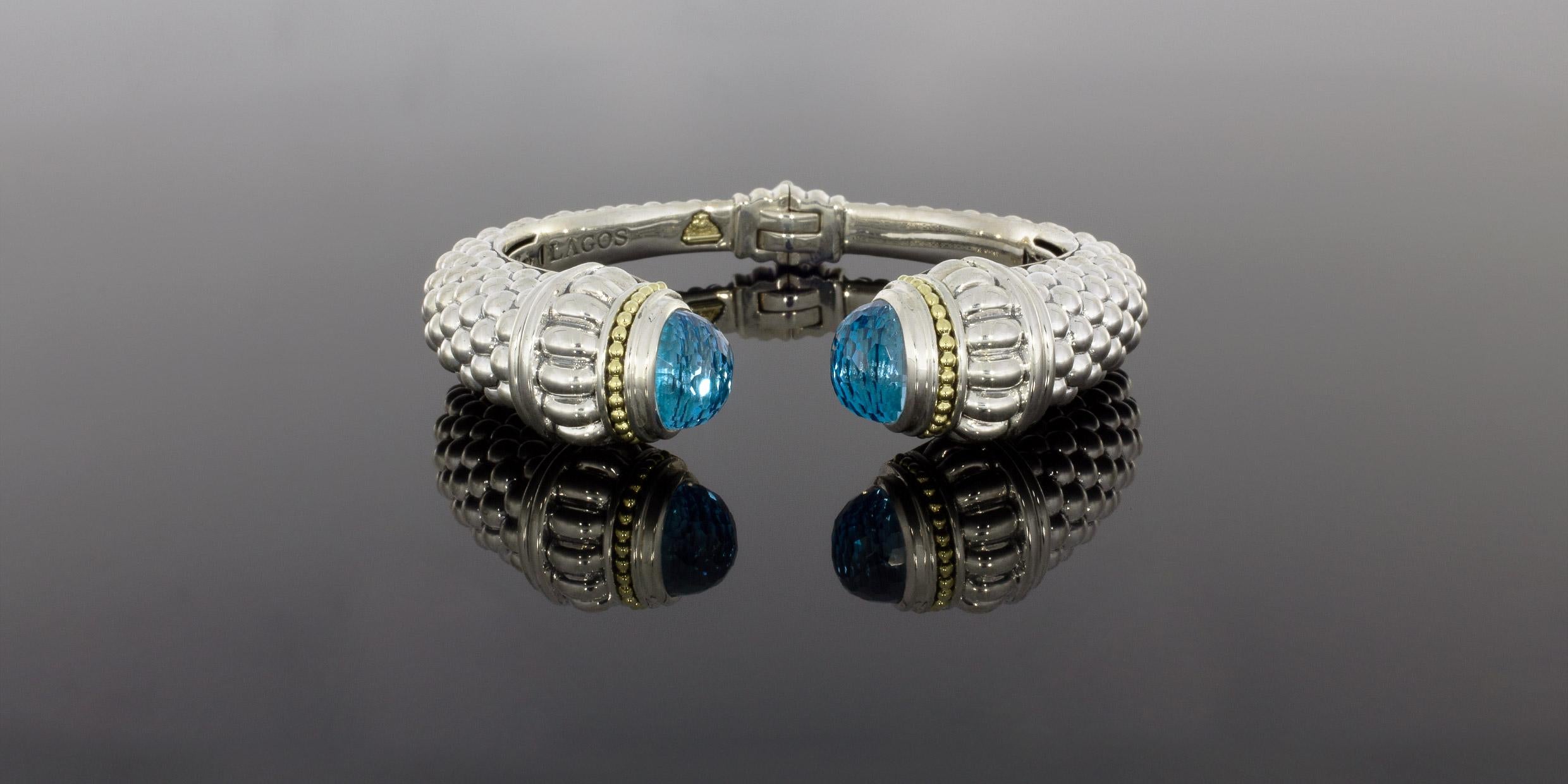 Lagos Caviar Mixed Metals Topaz Cuff Bracelets For Sale at 1stDibs