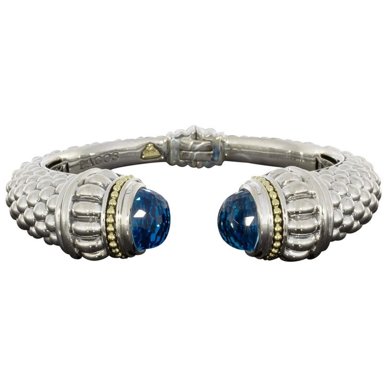 Lagos Caviar Mixed Metals Topaz Cuff Bracelets For Sale at 1stDibs