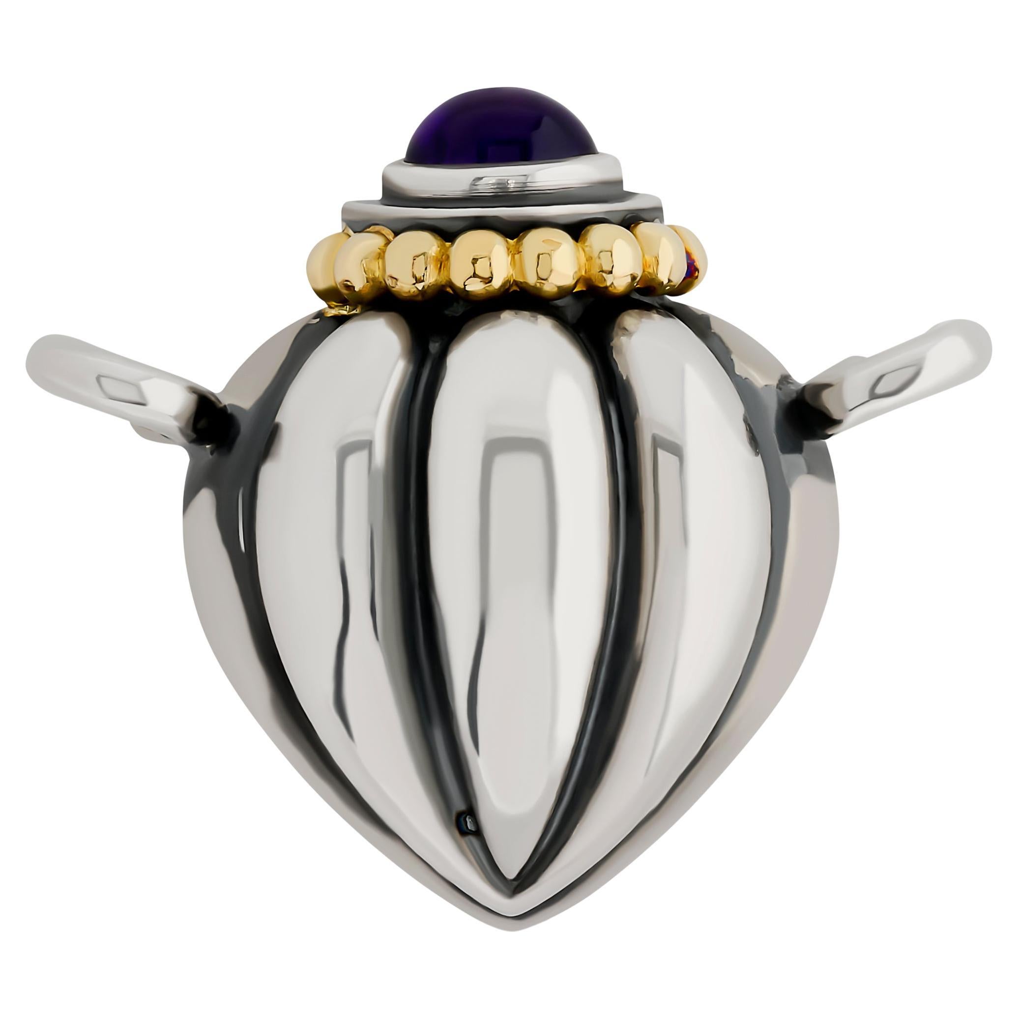 Lagos Caviar Silver and 18 Karat Yellow Gold Amethyst Heart Shape Pendant