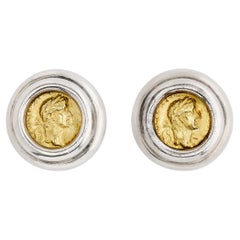 Lagos Caviar Pendientes de plata y oro amarillo de 18 quilates en bisel con monedas