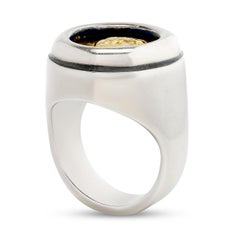 Lagos Caviar Silver and 18 Karat Yellow Gold Bezel Set Coin Ring