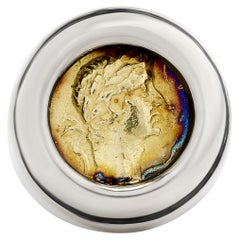 Lagos Caviar Silber und 18 Karat Gelbgold Münzring mit Lünettenfassung