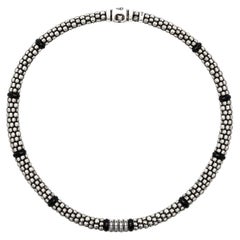 Lagos Caviar Silver Pave Diamond & Black Ceramic Station 16" Necklace