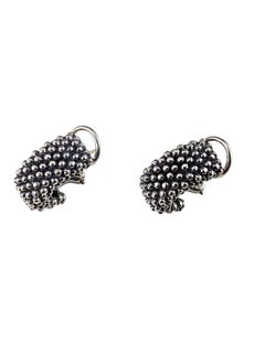 Lagos Caviar Sterling Silver 14K Omega Back Signature Hoop Earrings #25488