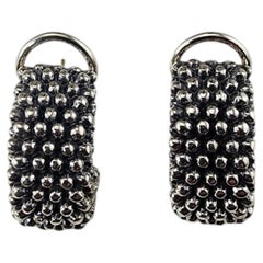 Lagos Caviar Sterling Silver 14K Omega Back Signature Hoop Earrings #25488
